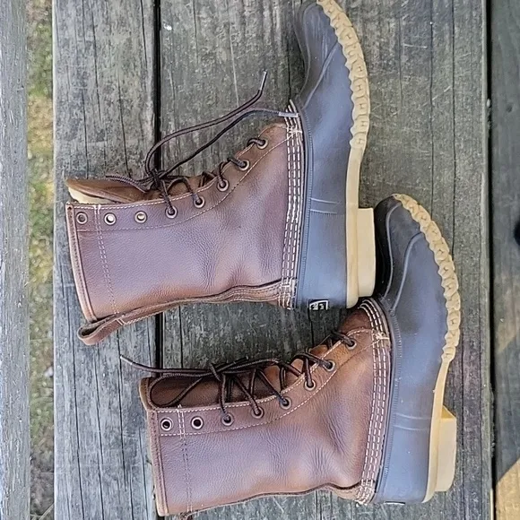 L.L. Bean Sheepskin Lined 8 Eyelet Brown Leather Bean Boots Size 7 N