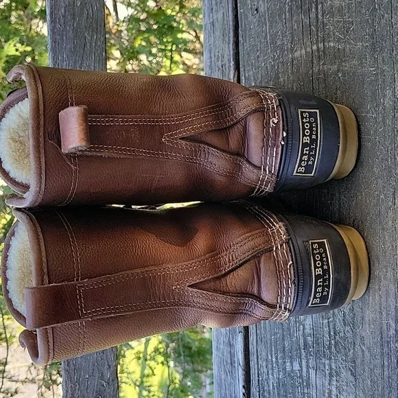 L.L. Bean Sheepskin Lined 8 Eyelet Brown Leather Bean Boots Size 7 N