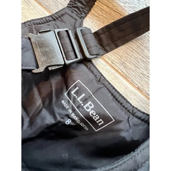 LL Bean Snow Bibs Girls size 8 Black Thinsulate Insulated Ski Pants 289103 Nylon