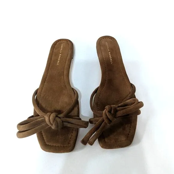 Loeffler Randall Hadley Bow Slip-On Flat Sandals Suede Brown Size 10.5 Preowned