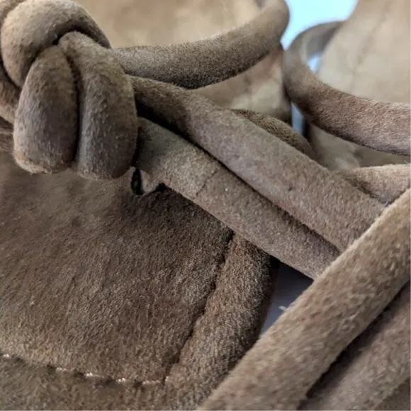Loeffler Randall Hadley Bow Slip-On Flat Sandals Suede Brown Size 10.5 Preowned