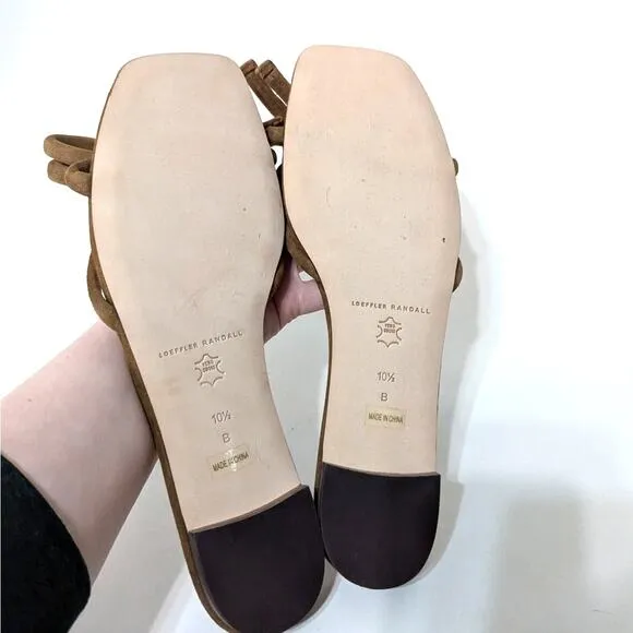 Loeffler Randall Hadley Bow Slip-On Flat Sandals Suede Brown Size 10.5 Preowned