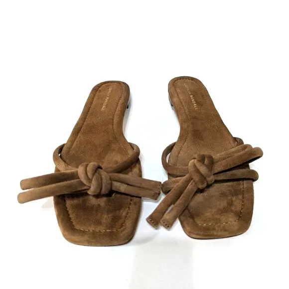 Loeffler Randall Hadley Bow Slip-On Flat Sandals Suede Brown Size 10.5 Preowned