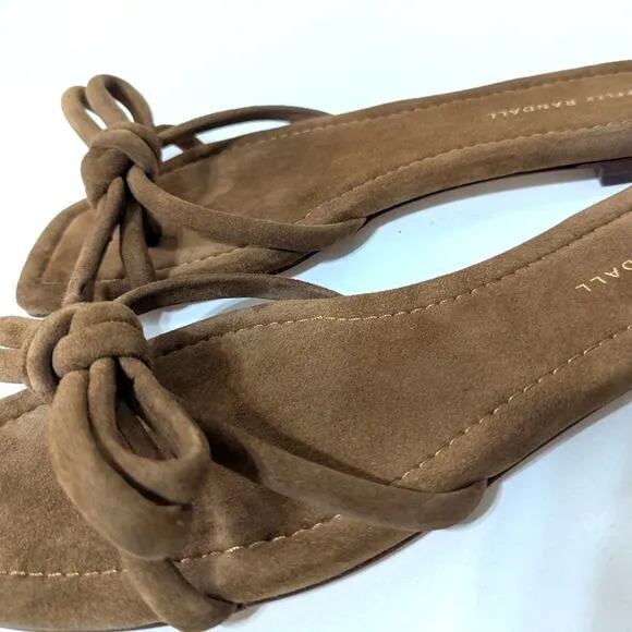 Loeffler Randall Hadley Bow Slip-On Flat Sandals Suede Brown Size 10.5 Preowned