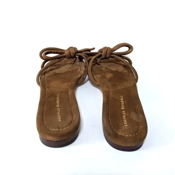 Loeffler Randall Hadley Bow Slip-On Flat Sandals Suede Brown Size 10.5 Preowned