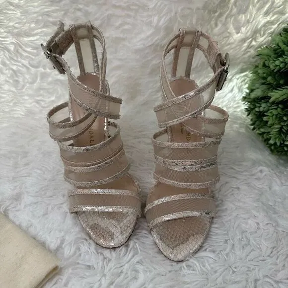LOEFFLER RANDALL Paige Strappy Python Metallic Leather Cage Sandals 5.5B NEW