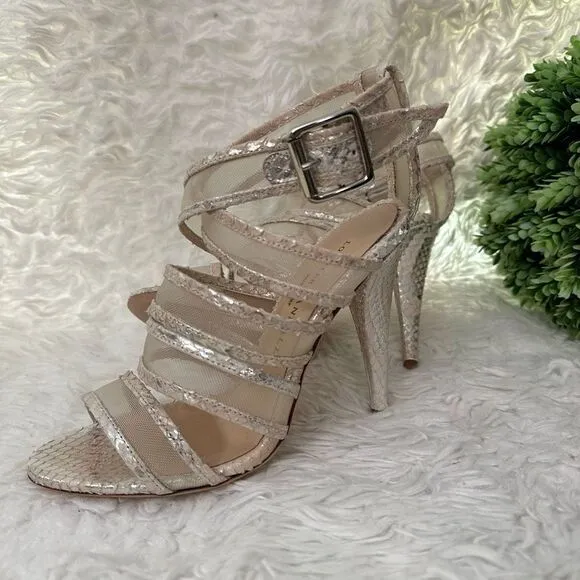 LOEFFLER RANDALL Paige Strappy Python Metallic Leather Cage Sandals 5.5B NEW