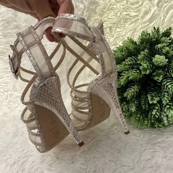 LOEFFLER RANDALL Paige Strappy Python Metallic Leather Cage Sandals 5.5B NEW