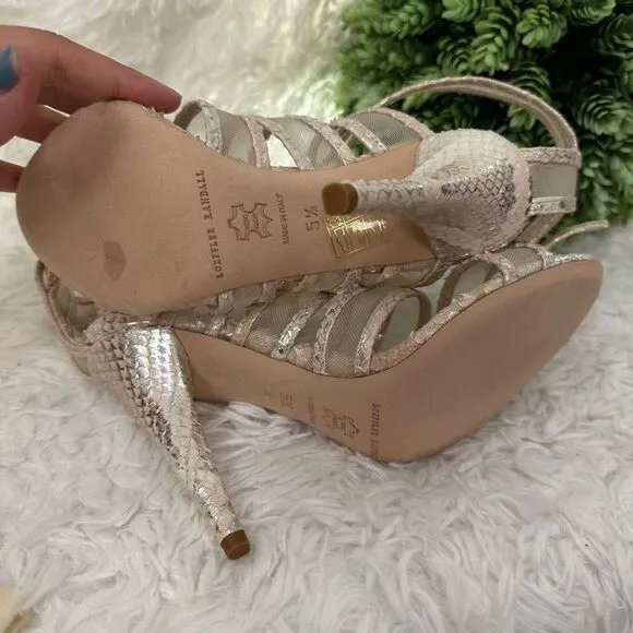 LOEFFLER RANDALL Paige Strappy Python Metallic Leather Cage Sandals 5.5B NEW