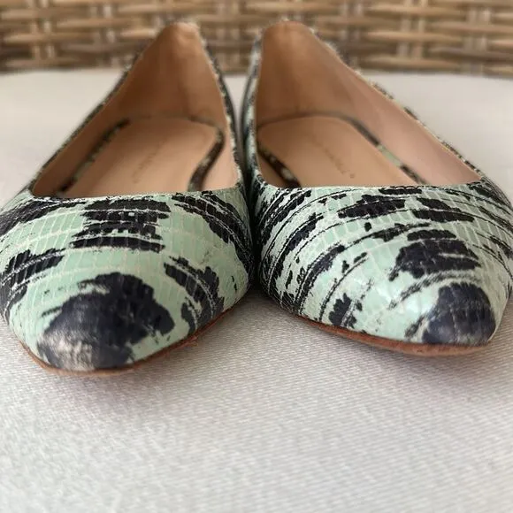 Loeffler Randall Snake Print Green/Black Ballet Flats Size 5B