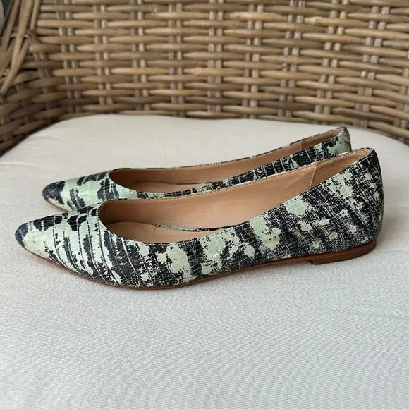 Loeffler Randall Snake Print Green/Black Ballet Flats Size 5B
