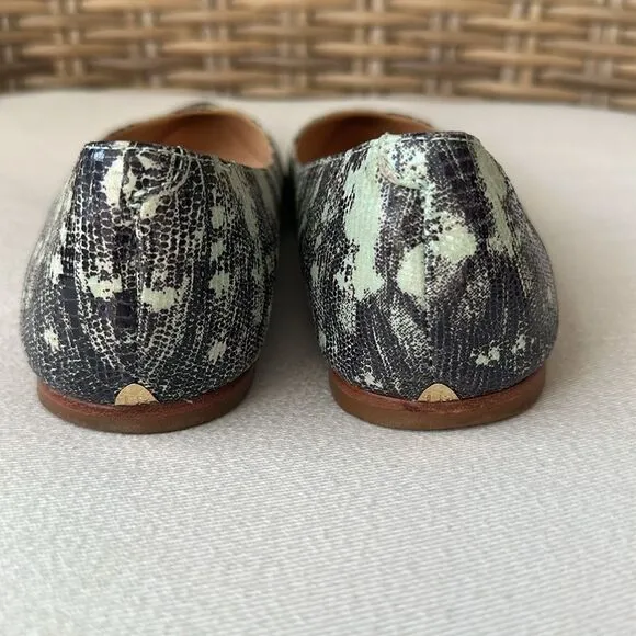 Loeffler Randall Snake Print Green/Black Ballet Flats Size 5B