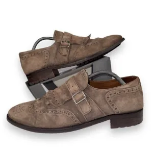 Lottusse Plomo Suede Monk Strap Kiltie Wingtip Loafers Brown L7128 Men's 9.5