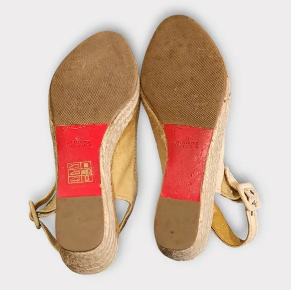 Louboutin Vintage Y2K Canvas Platform Slingback Peep Toe Wedge Espadrill…