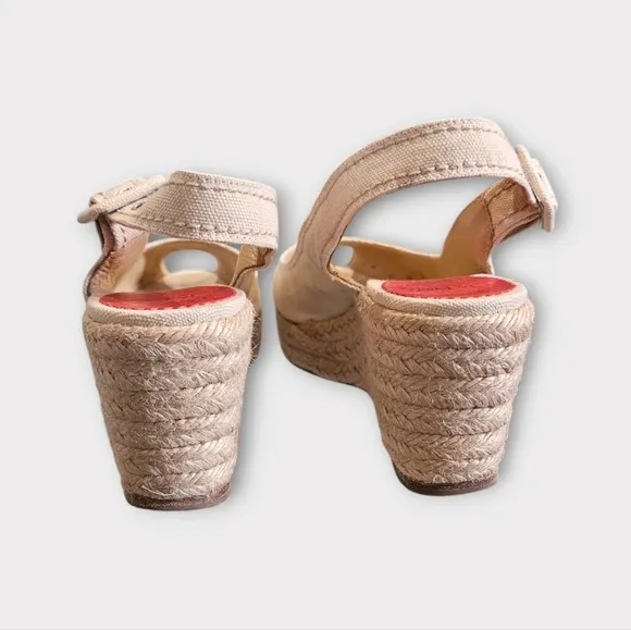 Louboutin Vintage Y2K Canvas Platform Slingback Peep Toe Wedge Espadrill…