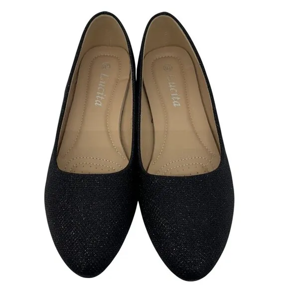 LUCITA / Friendly / Black / Glitter / Slip-On / Ballet / Flats / Pointed Toe