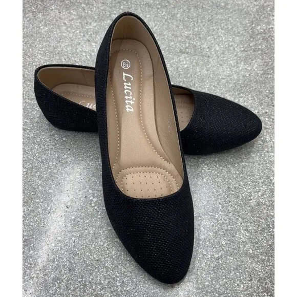LUCITA / Friendly / Black / Glitter / Slip-On / Ballet / Flats / Pointed Toe