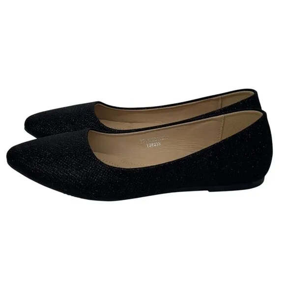 LUCITA / Friendly / Black / Glitter / Slip-On / Ballet / Flats / Pointed Toe