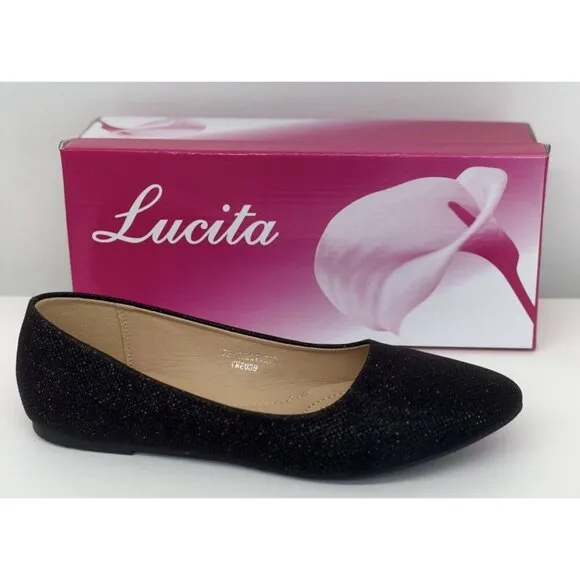 LUCITA / Friendly / Black / Glitter / Slip-On / Ballet / Flats / Pointed Toe