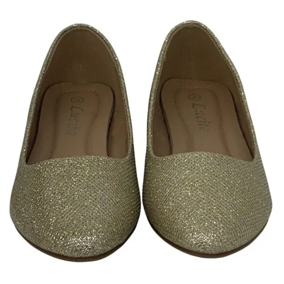 LUCITA / Friendly / Glitter Pointed-Toe / Ballet / Flats / Gold / Sparkle Synthe