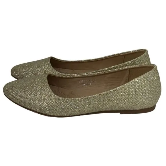 LUCITA / Friendly / Glitter Pointed-Toe / Ballet / Flats / Gold / Sparkle Synthe