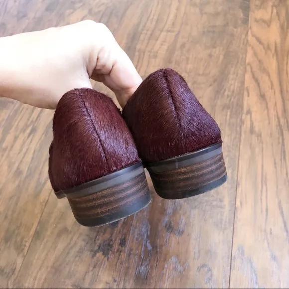 Lucky Brand • Camdyn calf cow hair loafer flat Sugar Red burgundy maroon leather