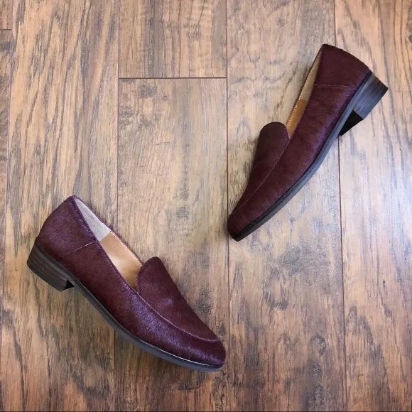 Lucky Brand • Camdyn calf cow hair loafer flat Sugar Red burgundy maroon leather