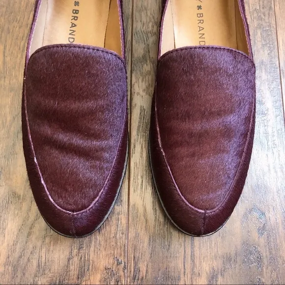 Lucky Brand • Camdyn calf cow hair loafer flat Sugar Red burgundy maroon leather