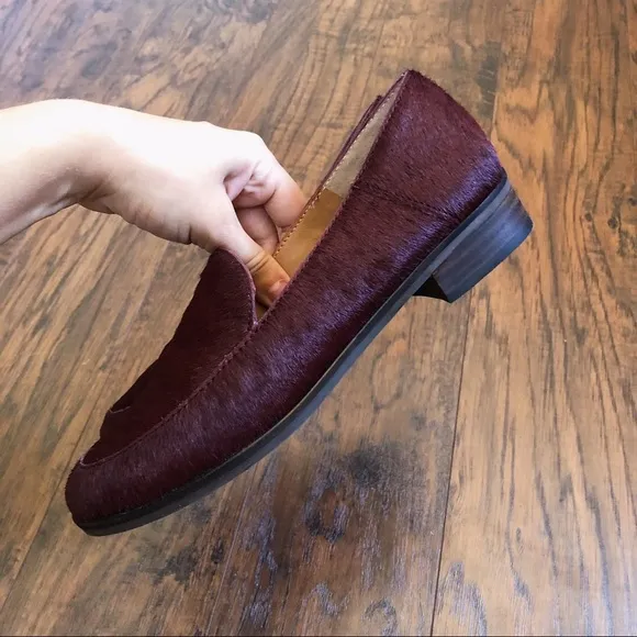 Lucky Brand • Camdyn calf cow hair loafer flat Sugar Red burgundy maroon leather