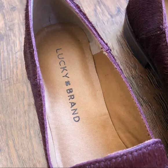 Lucky Brand • Camdyn calf cow hair loafer flat Sugar Red burgundy maroon leather