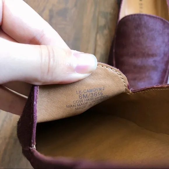 Lucky Brand • Camdyn calf cow hair loafer flat Sugar Red burgundy maroon leather