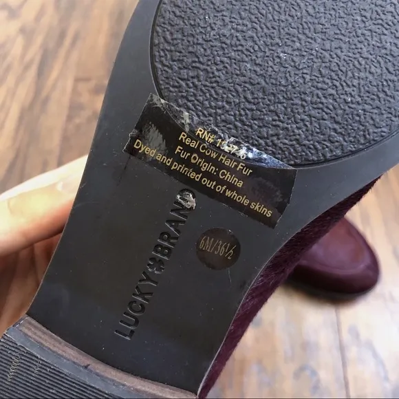 Lucky Brand • Camdyn calf cow hair loafer flat Sugar Red burgundy maroon leather