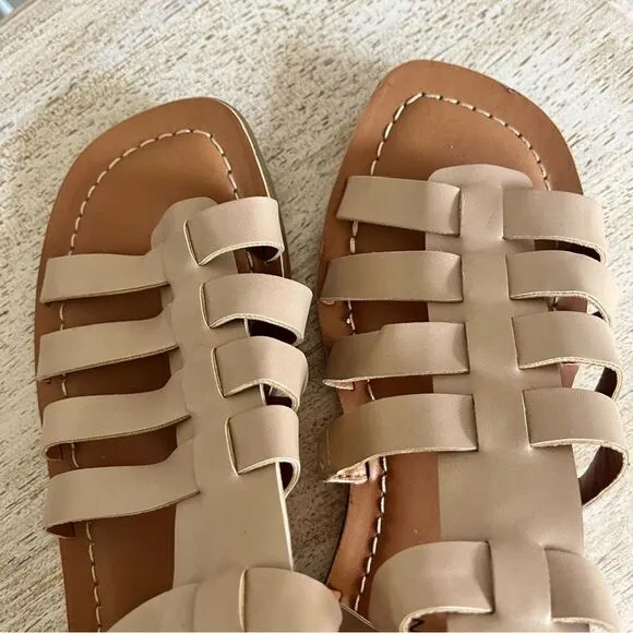 Lucky Brand Flat Gladiator Strappy Ankle Strap Sandals Sz 6 Light Tan NWOB