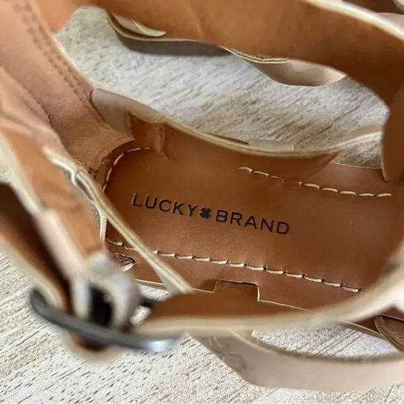 Lucky Brand Flat Gladiator Strappy Ankle Strap Sandals Sz 6 Light Tan NWOB