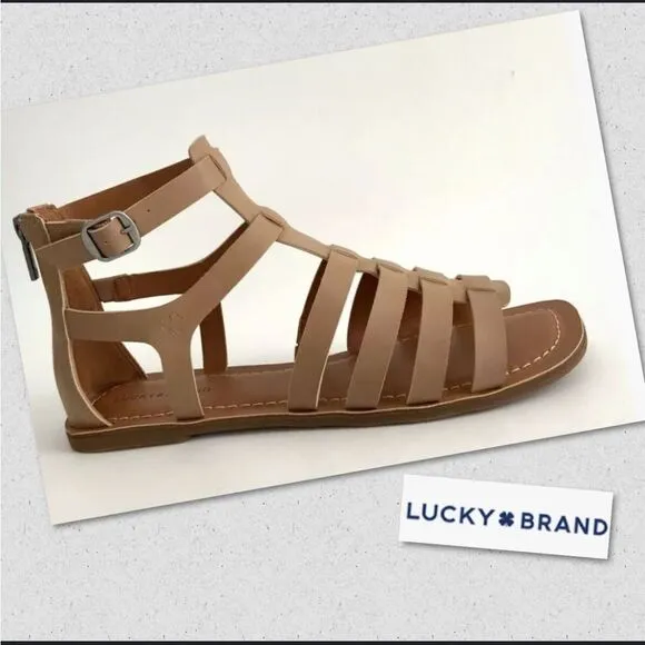 Lucky Brand Flat Gladiator Strappy Ankle Strap Sandals Sz 6 Light Tan NWOB