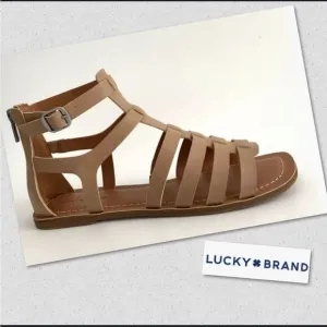Lucky Brand Flat Gladiator Strappy Ankle Strap Sandals Sz 6 Light Tan NWOB