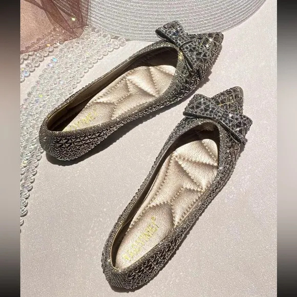 Luxe rhinestone bow flats loafers