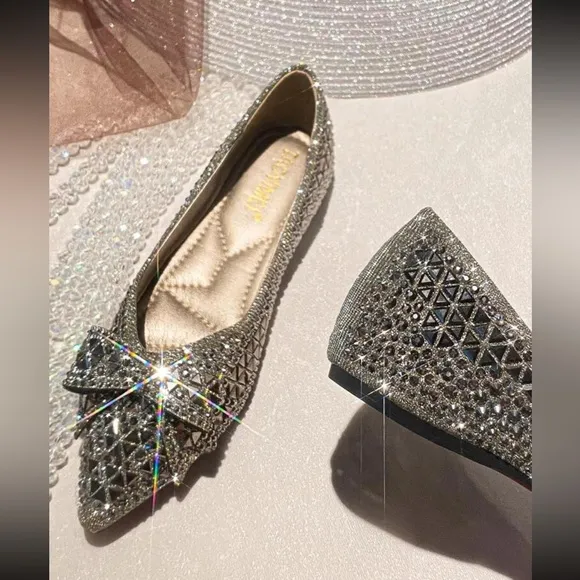 Luxe rhinestone bow flats loafers