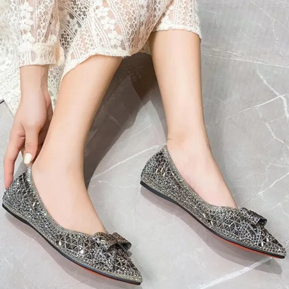 Luxe rhinestone bow flats loafers