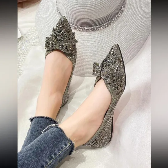 Luxe rhinestone bow flats loafers