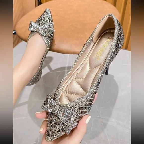 Luxe rhinestone bow flats loafers