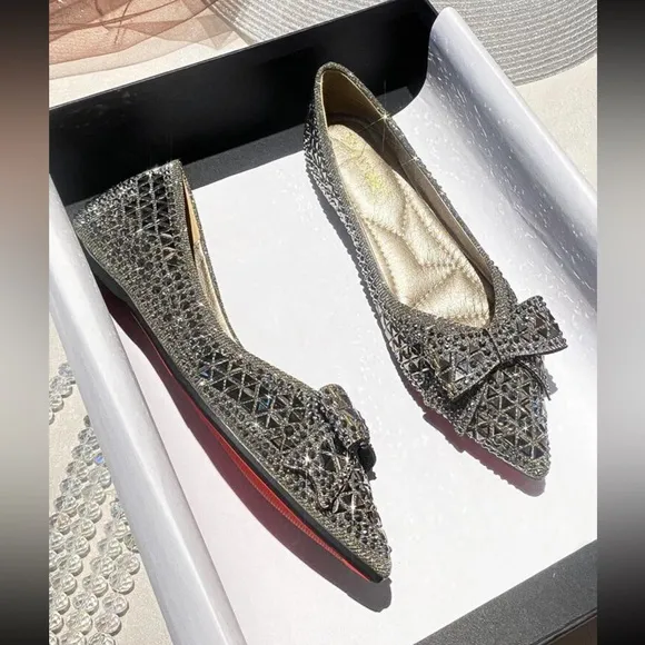 Luxe rhinestone bow flats loafers