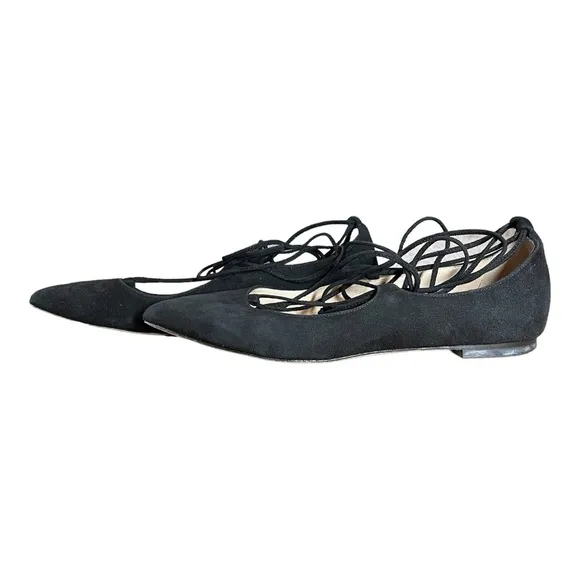 M. Gemi Black Suede Leather Lace Up Pointed Toe Brezza Flats 37