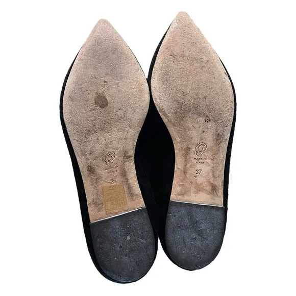 M. Gemi Black Suede Leather Lace Up Pointed Toe Brezza Flats 37