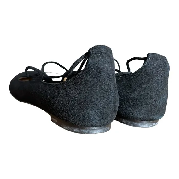 M. Gemi Black Suede Leather Lace Up Pointed Toe Brezza Flats 37