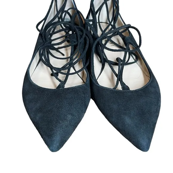 M. Gemi Black Suede Leather Lace Up Pointed Toe Brezza Flats 37