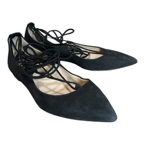 M. Gemi Black Suede Leather Lace Up Pointed Toe Brezza Flats 37