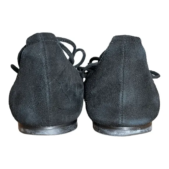 M. Gemi Black Suede Leather Lace Up Pointed Toe Brezza Flats 37