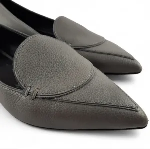 M. GEMI Sleek Pebble Leather Point Toe Gray Flats Slip On Loafers Italy 37EU, 7