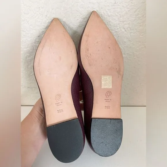 M. Gemi Stellato. Pebbled Leather Pointed Toe Flats burgundy. 9 new